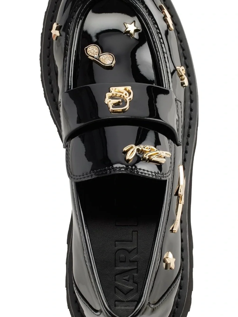 Karl Lagerfeld Paris Gaston Lug Sole Loafer Pin Embellishments Black Women’s 6